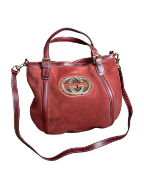Gucci Britt Burgundy Suede Tote with Detachable Strap & COA
